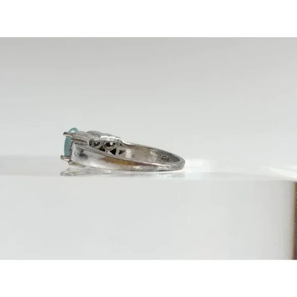 Natural Aquamarine Geoemtric 925 Sterling Silver Vintage Ring - sz 7.25 - Picture 6 of 16